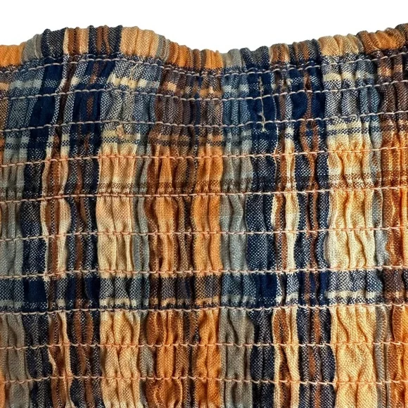 Verb by Pallavi Singhee x Anthropologie Ruffled Plaid Top Smocked Orange Medium - Picture 10 of 15